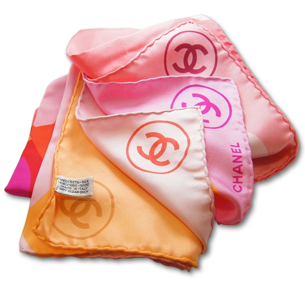 Chanel Cc coco Pink /Orange silk Scarf